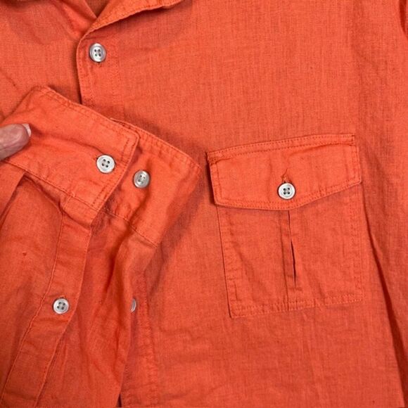 Marc Anthony Linen Blend Double Pocket Button Front Shirt Orange Size XXL - Picture 2 of 9